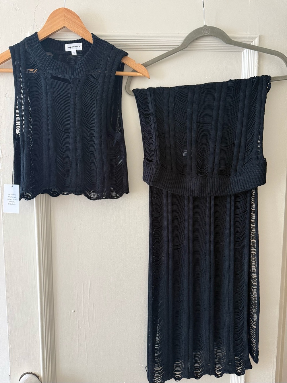 superdown Black Distressed Knit Crop Top & Strapless Midi Set